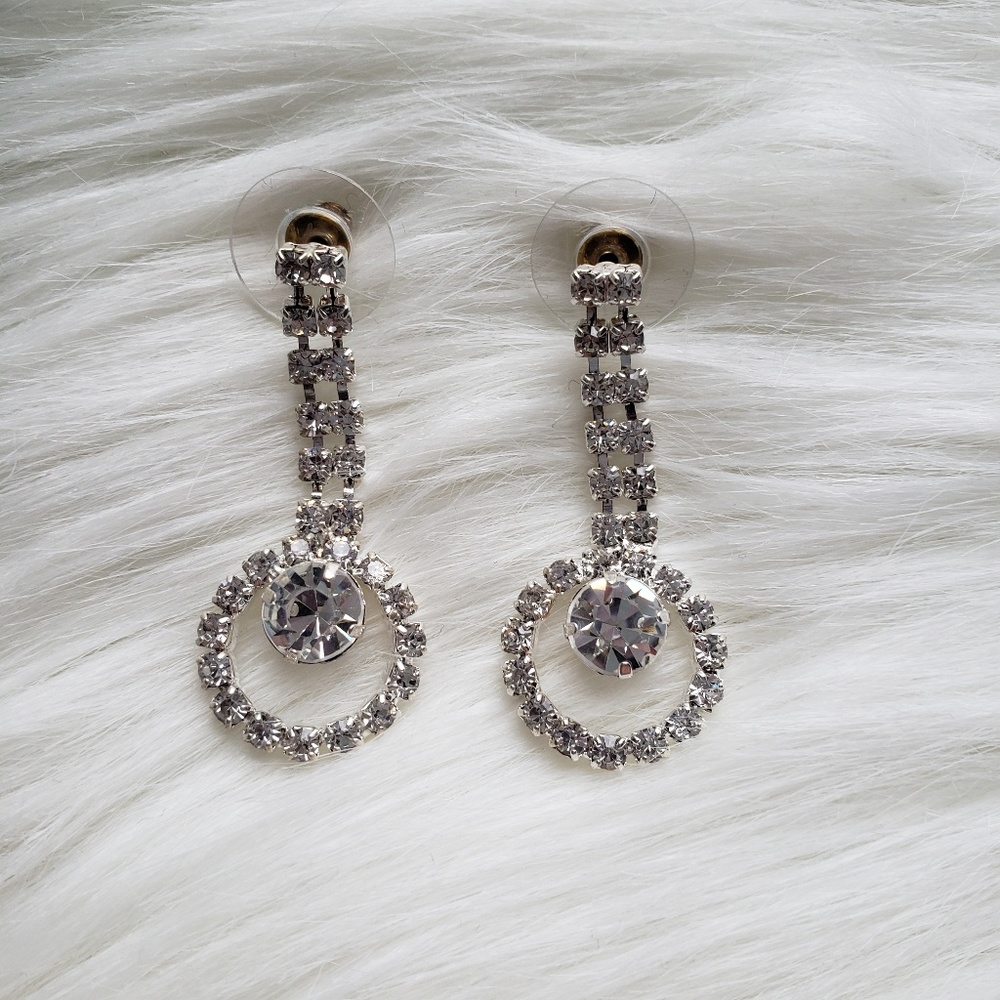 Rhinestone Diamond Sparkle Dangly Earrings - Picture 4 of 6